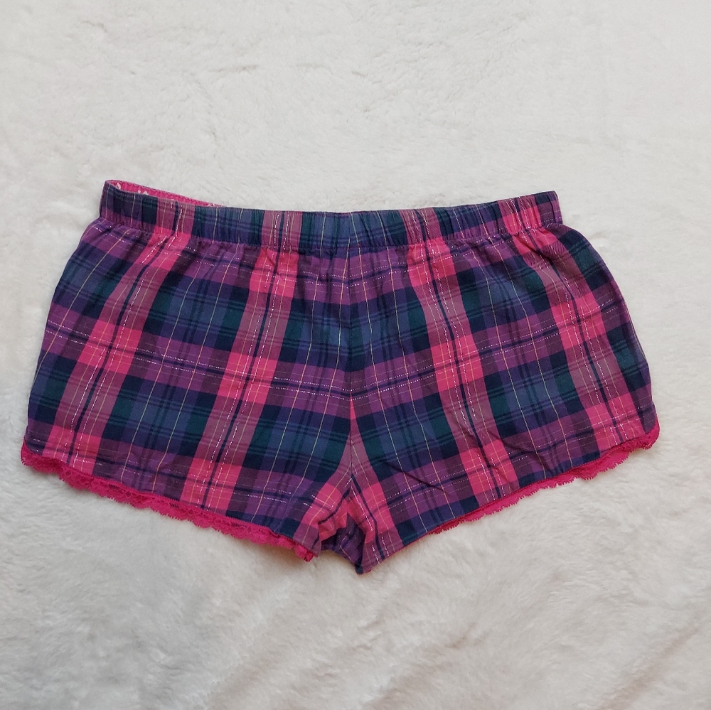 3/$20 Victoria's Secret Pink Purple Plaid Mid Rise Short Pajama Shorts Size S - Picture 8 of 9
